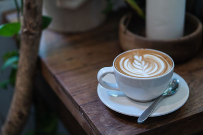 High angle view of coffee on table