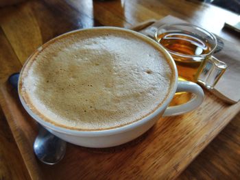 High angle view of coffee on table