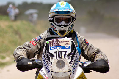 Portrait of man riding motorcycle