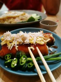 Close-up of food served in plate