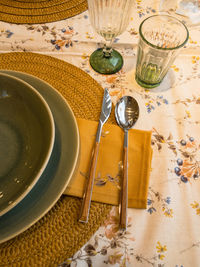 High angle view of food on table