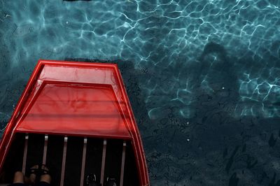 High angle view of red boat in sea