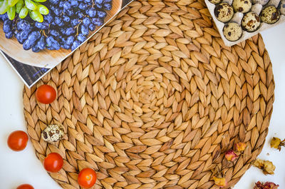 High angle view of oranges in basket