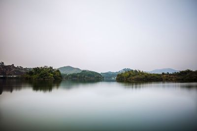 Scenic view of lake against clear sky