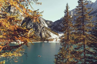 Scenic view of lake against sky during autumn