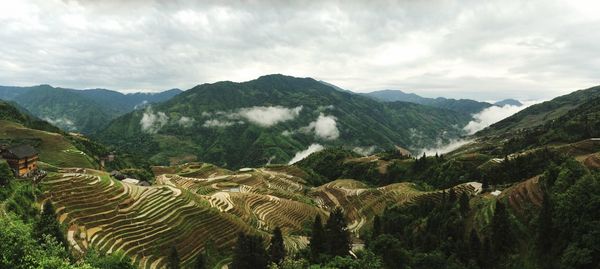 Scenic view of longsheng rice terrace against sky at guangxi