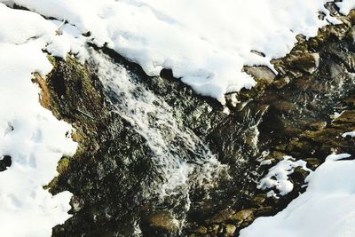 Close-up of frozen water on rock