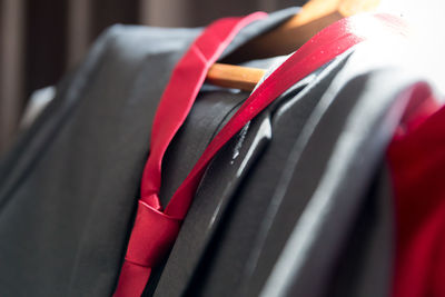 Close-up of necktie on suit