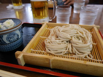 High angle view of various food on table