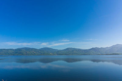 Scenic view of lake against blue sky