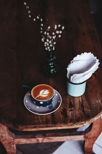 High angle view of coffee on table