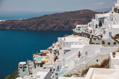 Buildings by sea at santorini