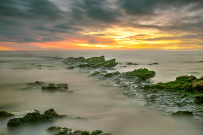 Mubarak village sunset over the sea. long exposure