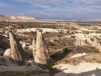 Mushroom rocks or fairy chimneys near urgup, turkey. rock sites of cappadocia. unesco world heritage