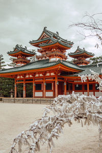 View of temple building against cloudy sky