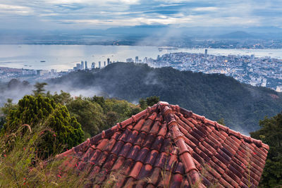 High angle view of cityscape against sky