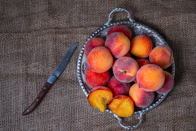 High angle view of fruits in container