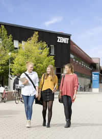 Students outside university building