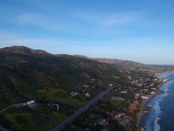 High angle view of city against sky