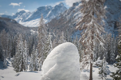 Snow covered land and mountains