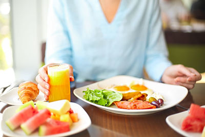 High angle view of meal served on table in restaurant