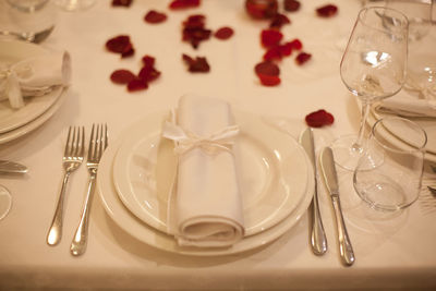 High angle view of place setting on dinning table