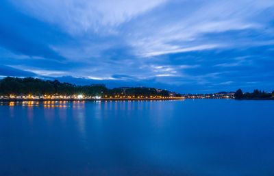 Scenic view of lake against sky at dusk