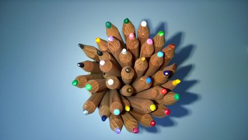 Close-up of colored pencils on table