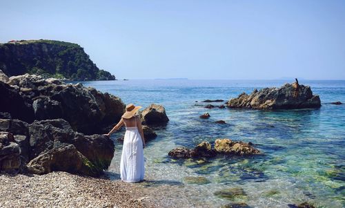 Scenic view of sea against clear sky