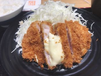 High angle view of food in plate