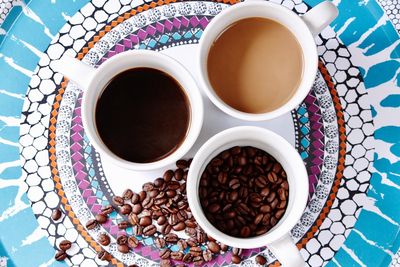 High angle view of coffee on table