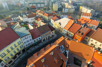 High angle view of buildings in city