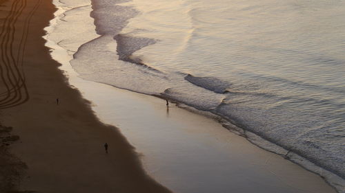 High angle view of a beach in sunrise light