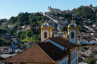 High angle view of buildings in city