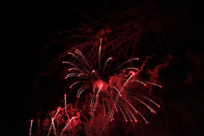 Low angle view of firework display at night