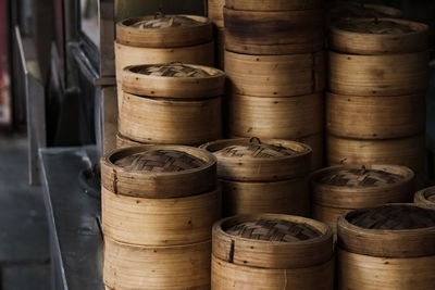 Stack of bottles in container