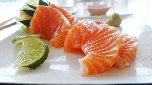 Close-up of sushi in plate on table