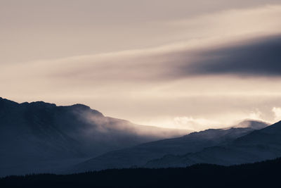 Scenic view of mountains against sky during sunset