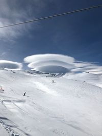 Scenic view of snowcapped mountain against sky