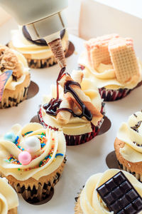 Close-up of cupcakes on table