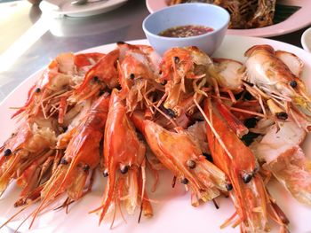 High angle view of seafood in plate