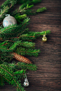 High angle view of christmas tree on table