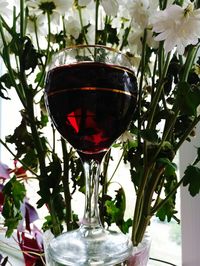 Close-up of wine glass on table