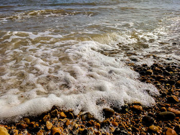 High angle view of waves on beach