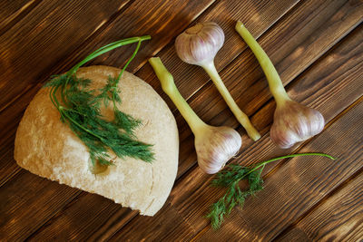 High angle view of vegetables on cutting board