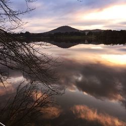 Scenic view of lake against sky during sunset