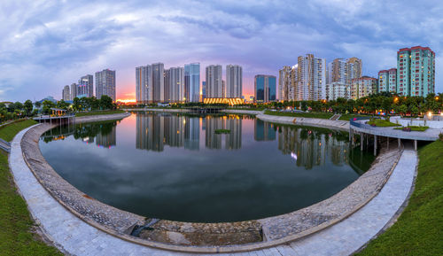 High angle view of buildings in city