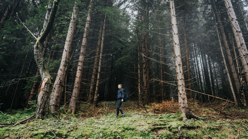 Rear view of women standing by trees in forest in schliersee germany