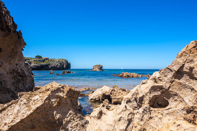 Scenic view of sea against blue sky