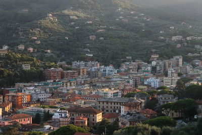 High angle view of buildings in city